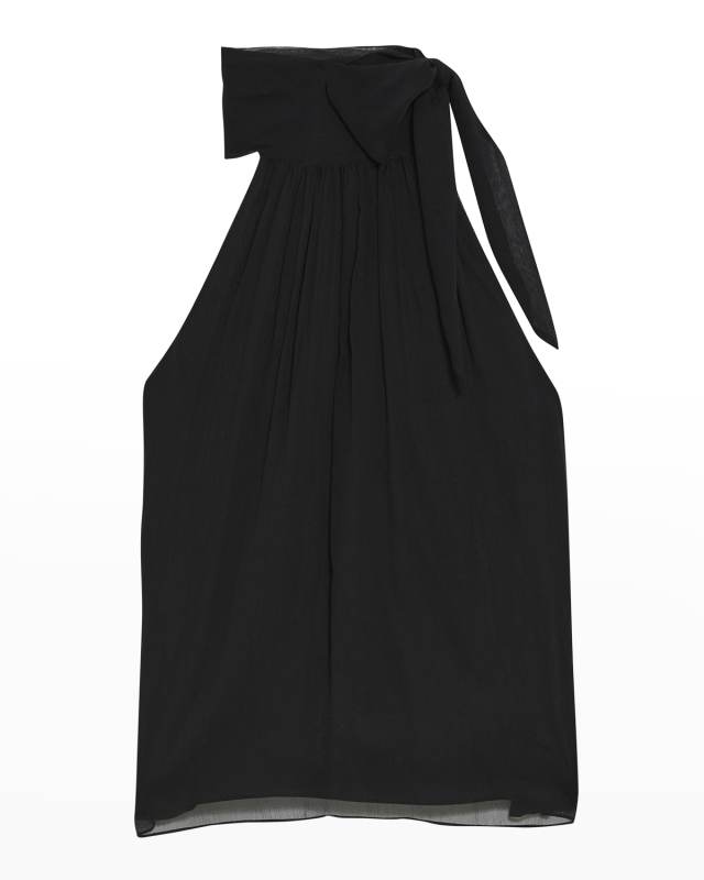 Halter Tie-Bow Crinkled Silk Top